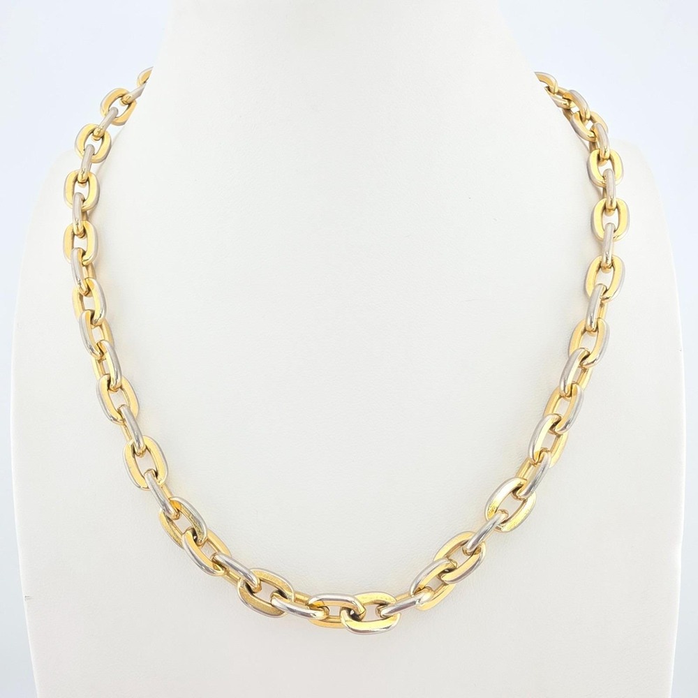 Vtg TARINA TARANTINO Toggle Necklace Chunky Large Chain Silver & Gold Plate 17"